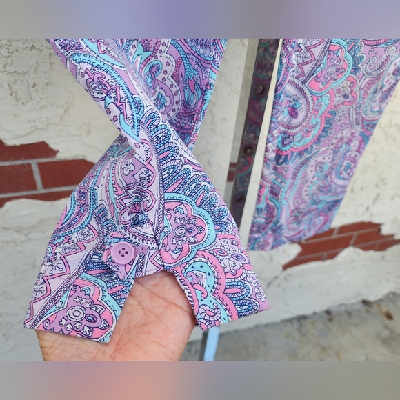 2P Women TALBOTS cotton purple paisley print Perfect Crop Pants PETITE - Picture 7 of 13
